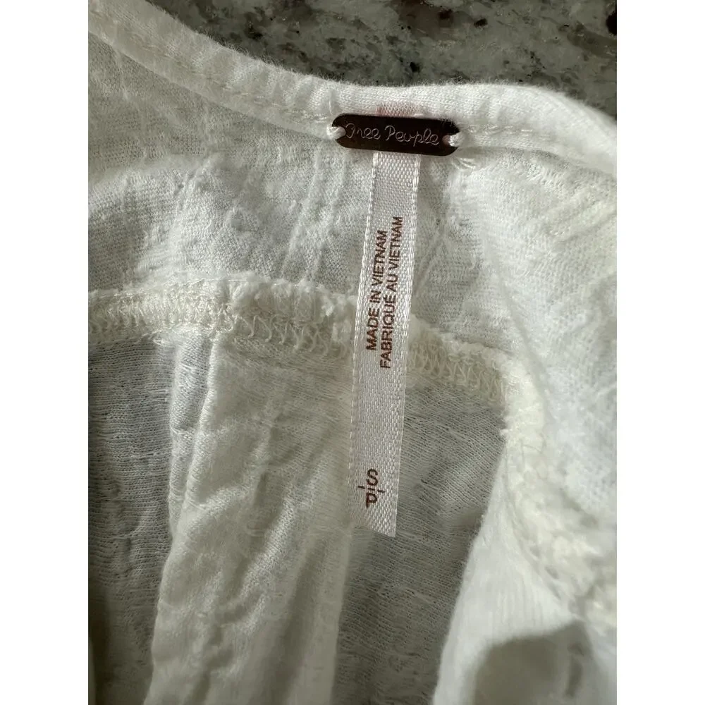 Free People Textured Tie-Back Flowy Scoop Neck Ivory Tank Tunic Sz SP